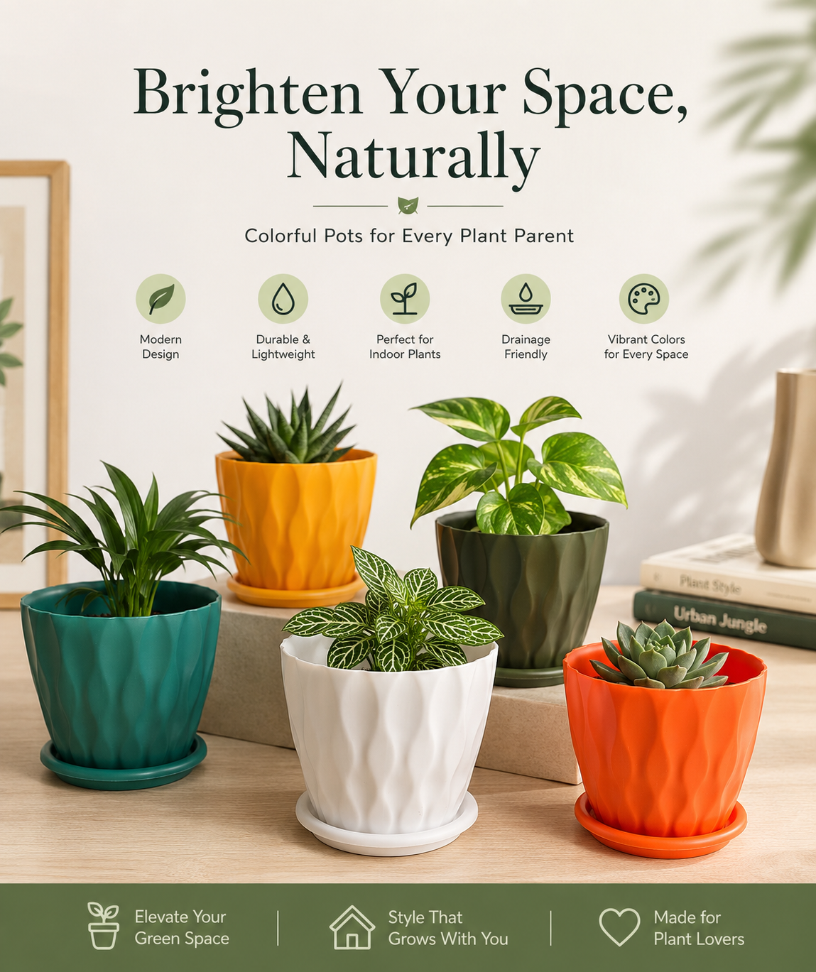 6 INCH DESIGNER INDOOR/OUTDOOR POTS with Plate/Tray