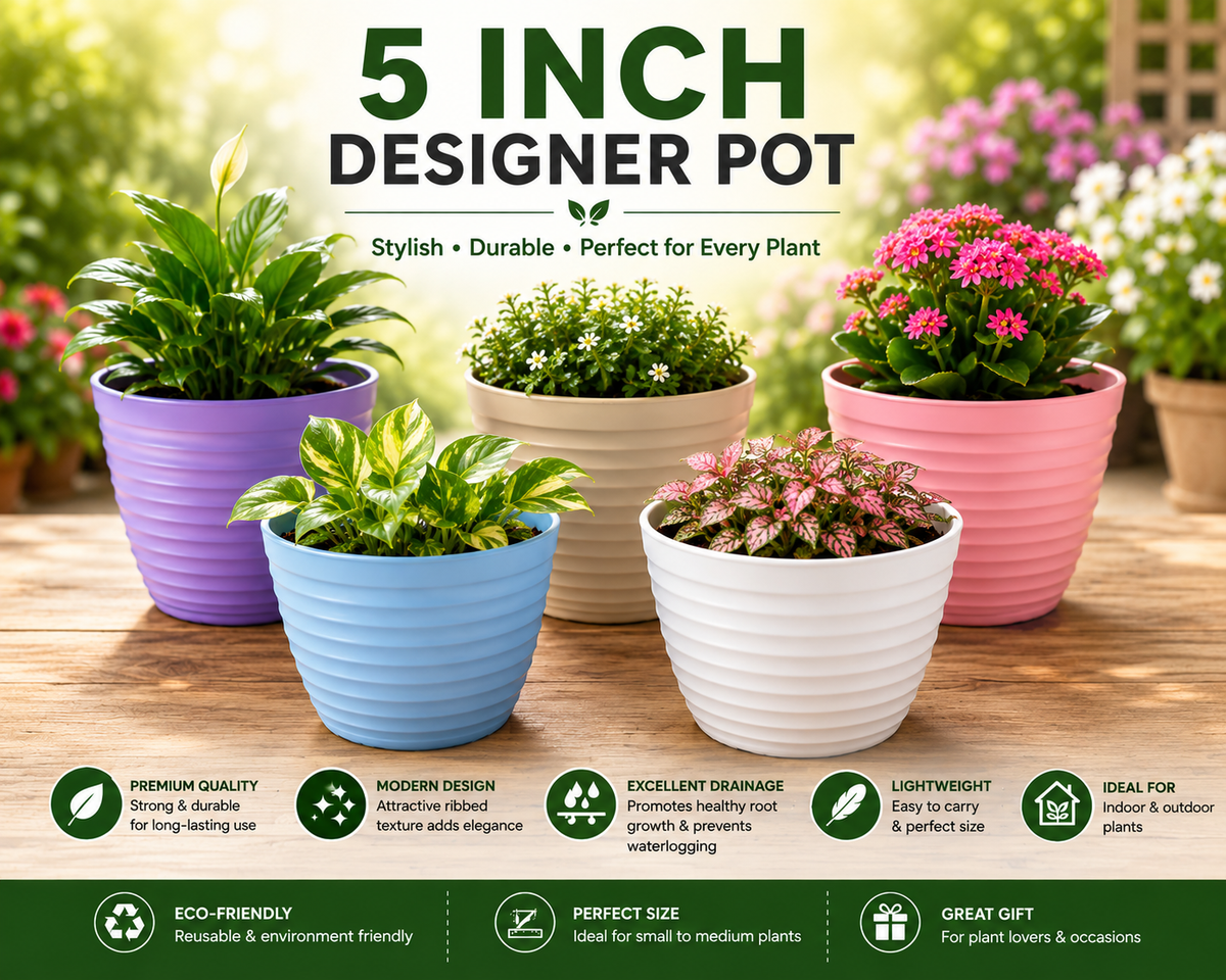 5 Inch Ribbed Designer Pots