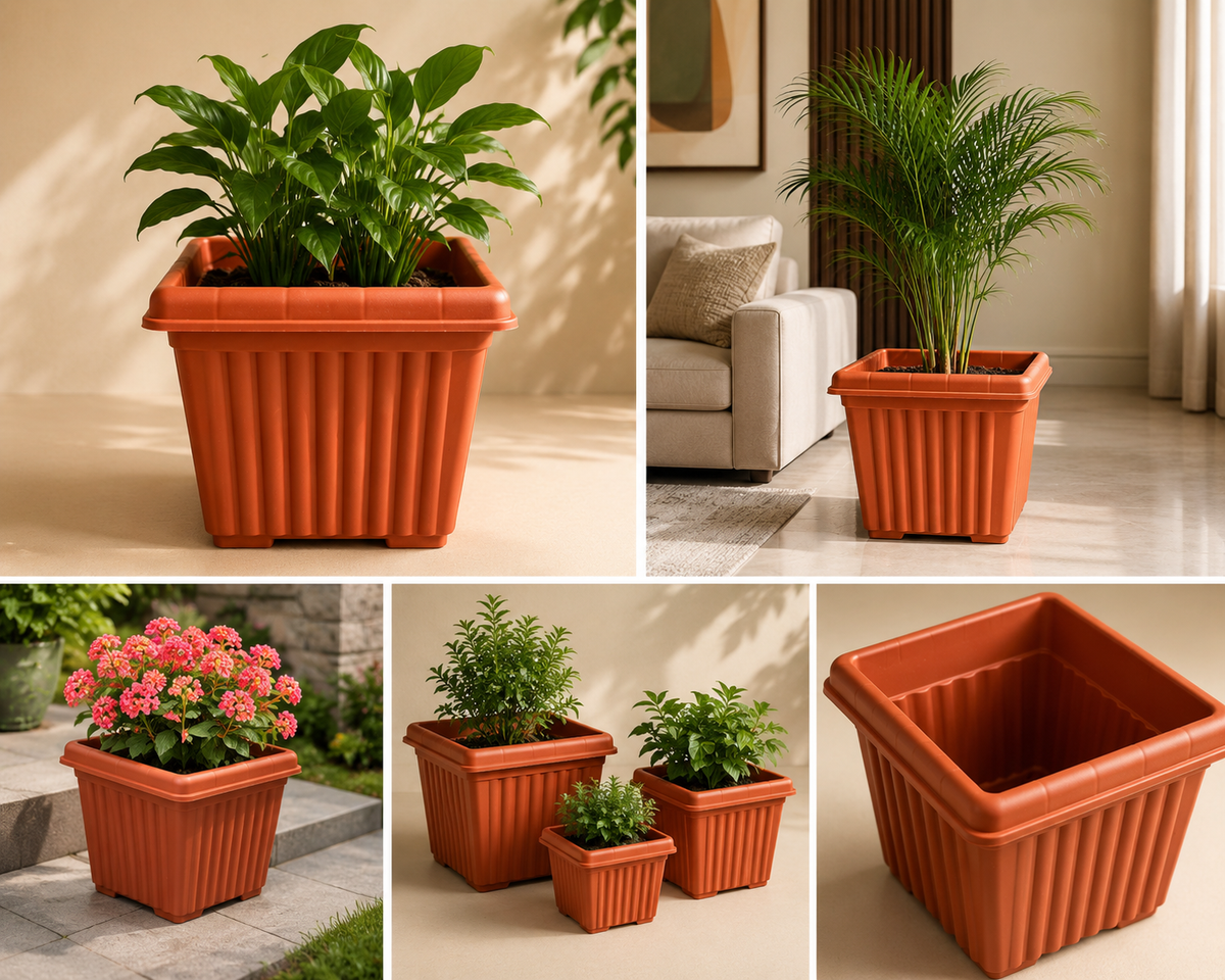 8 Inch Ribbed Square Pots