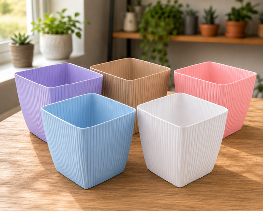 7 Inch Ribbed Designer Square Pots