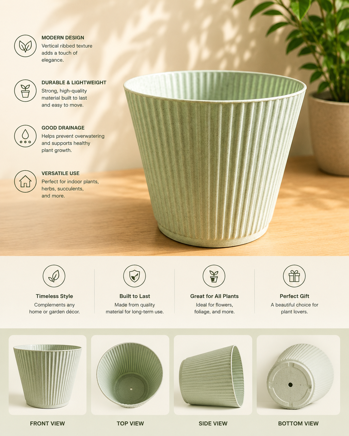 6  Inch Designer Ribbed Fluted Pots