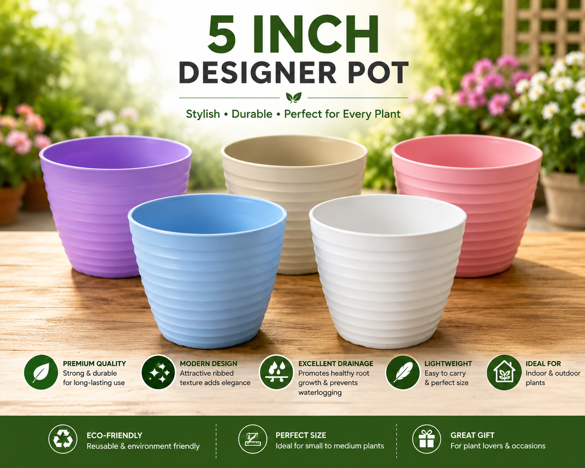 5 Inch Ribbed Designer Pots