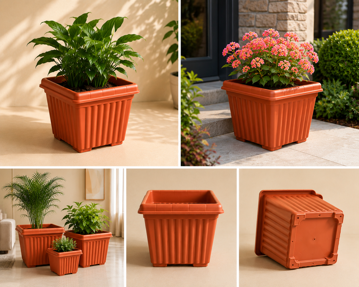 8 Inch Ribbed Square Pots