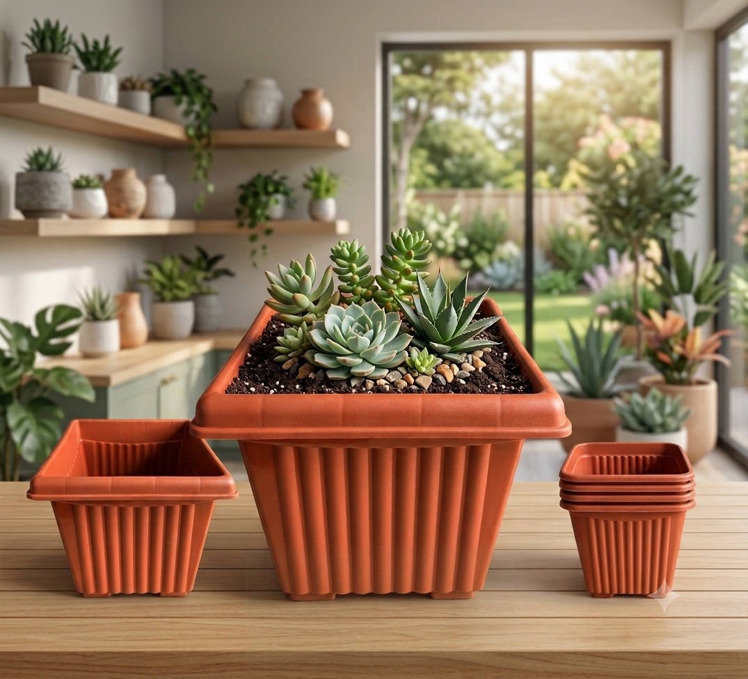 8 Inch Ribbed Square Pots
