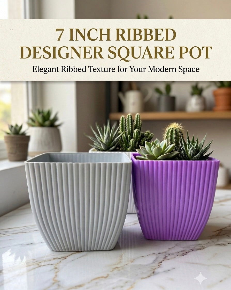 7 Inch Ribbed Designer Square Pots